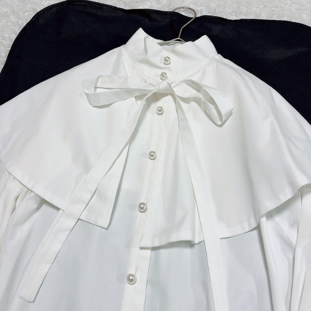 セブンテン ケープ付きパールボタンシャツ ブラウス ホワイト S