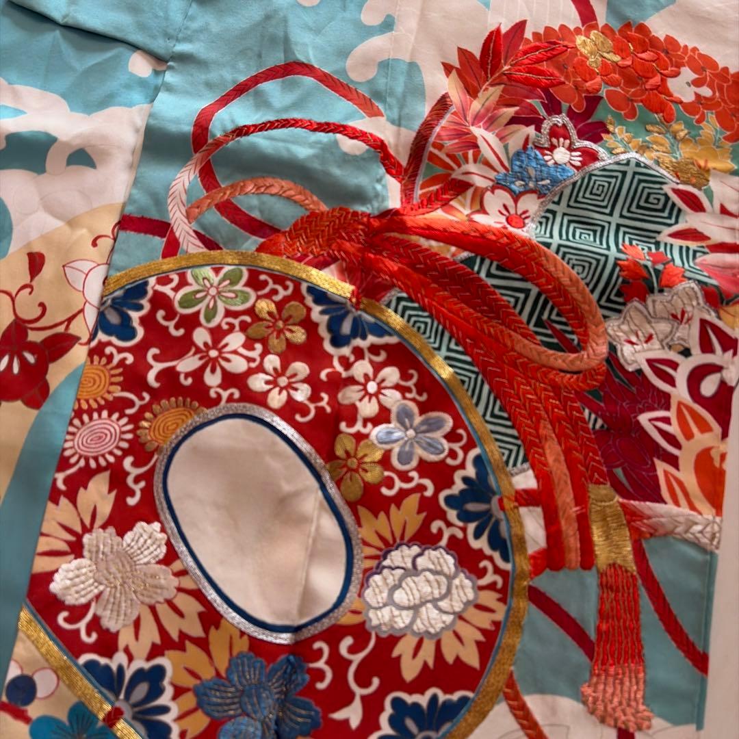 a*i様 ■E5787■アンティーク■正絹■水色　宝尽し柄　袷　小振袖■丈163