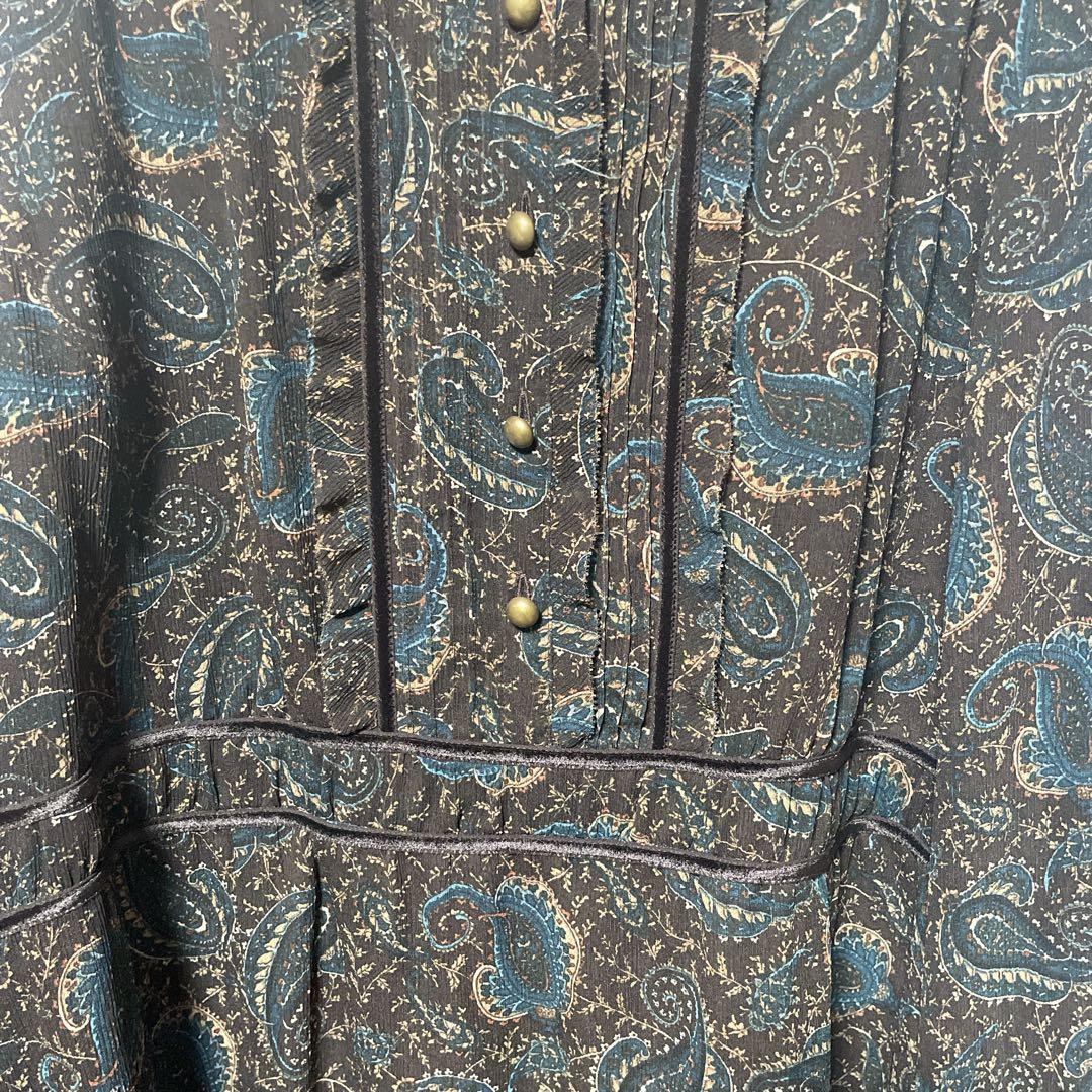 Leilian レリアン　フリルワンピース　ペーズリー柄　袖シアー　13＋