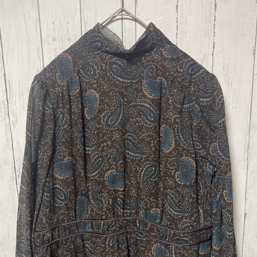 Leilian レリアン　フリルワンピース　ペーズリー柄　袖シアー　13＋