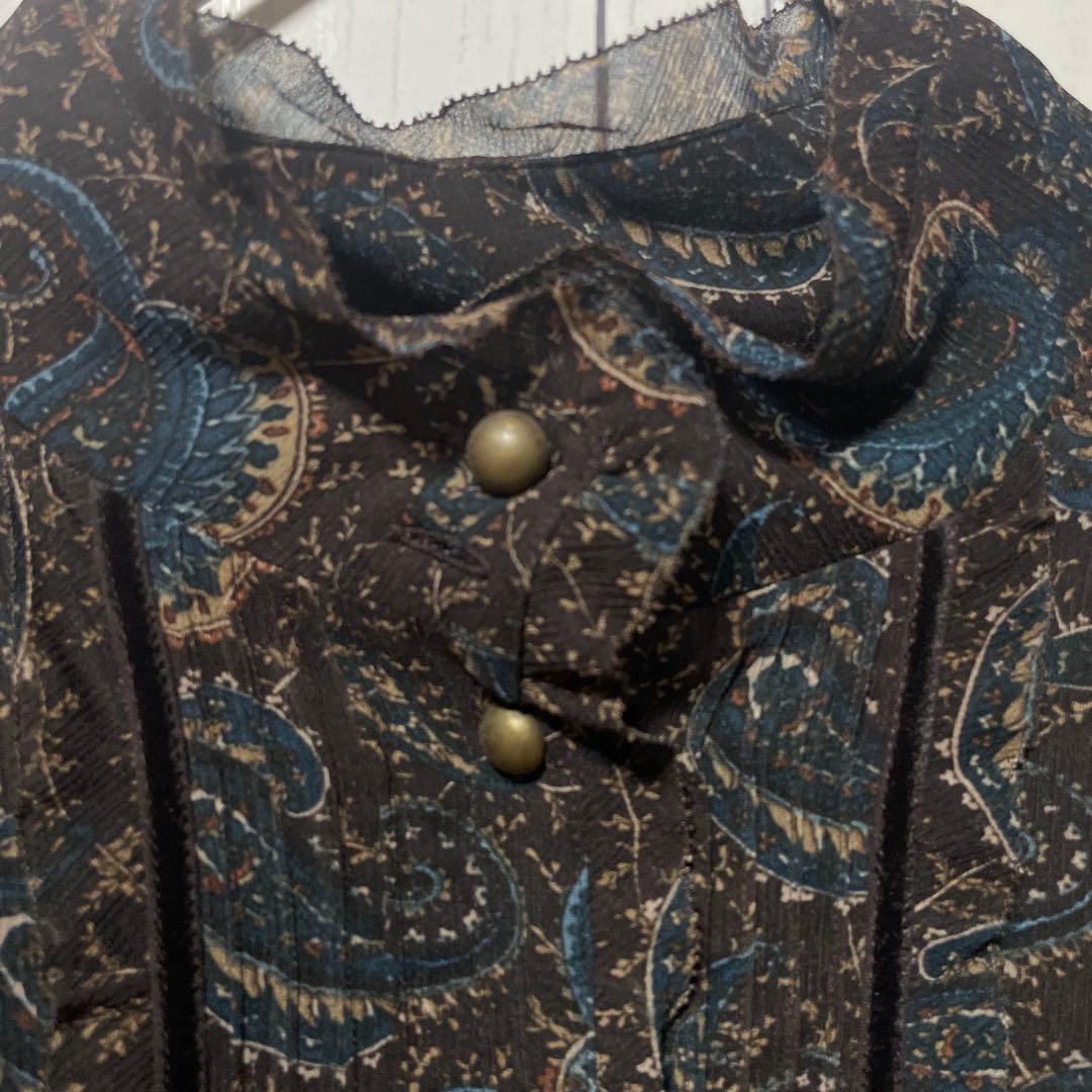 Leilian レリアン　フリルワンピース　ペーズリー柄　袖シアー　13＋