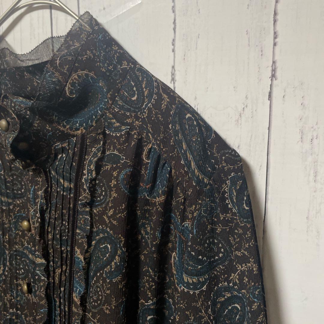 Leilian レリアン　フリルワンピース　ペーズリー柄　袖シアー　13＋