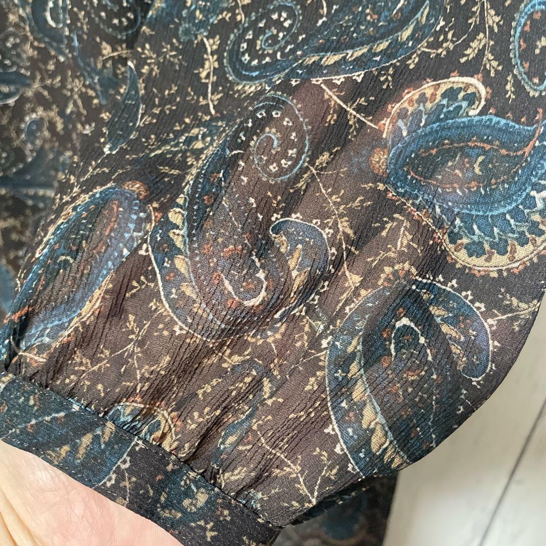 Leilian レリアン　フリルワンピース　ペーズリー柄　袖シアー　13＋