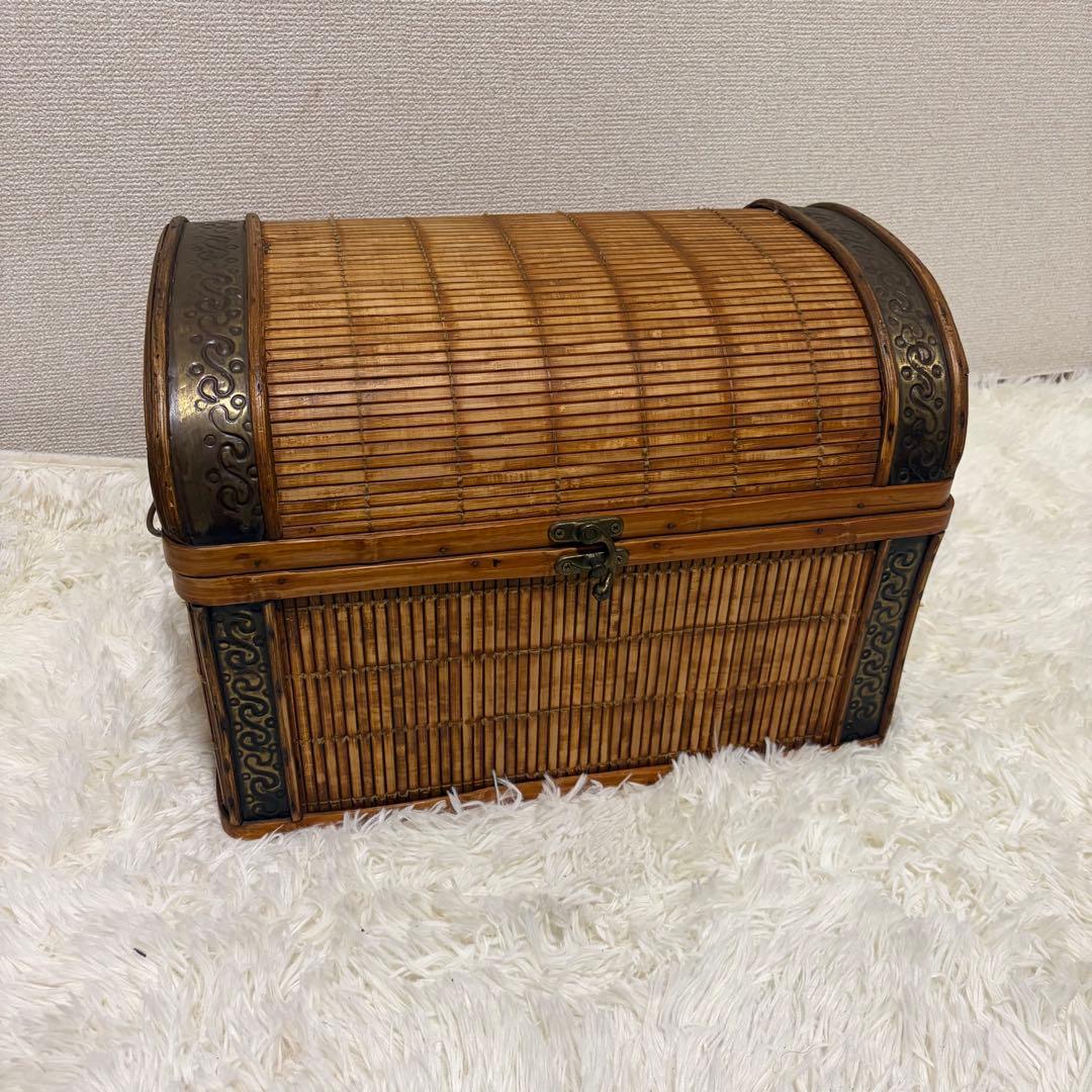 宝箱 ラタン 収納箱 アンティーク 昭和レトロ ボックス 茶色 籐