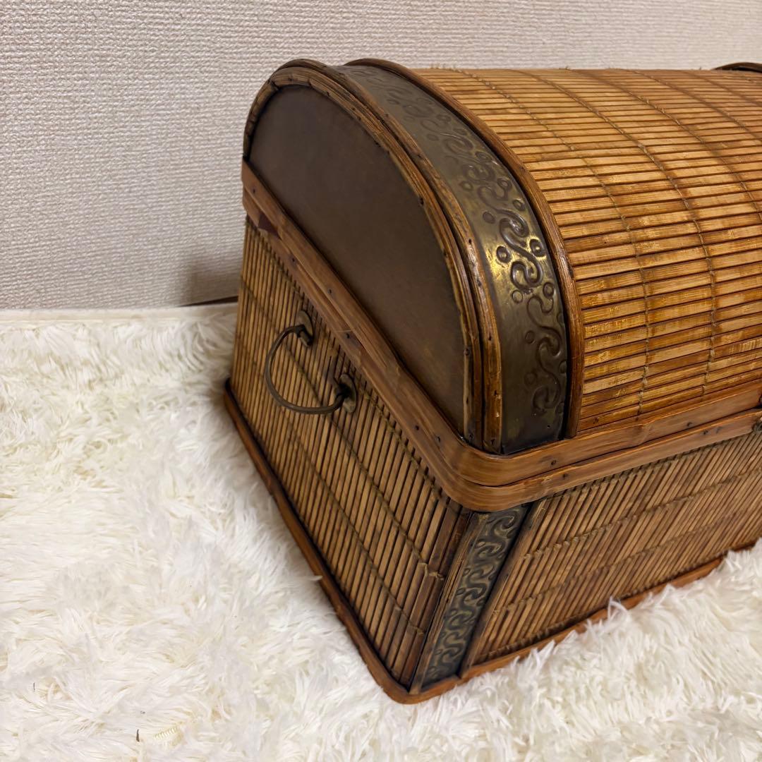 宝箱 ラタン 収納箱 アンティーク 昭和レトロ ボックス 茶色 籐
