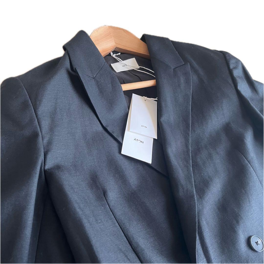 ✨未使用タグ付き✨ATON 25SS ダブル ジャケット ウールリネン 黒 S