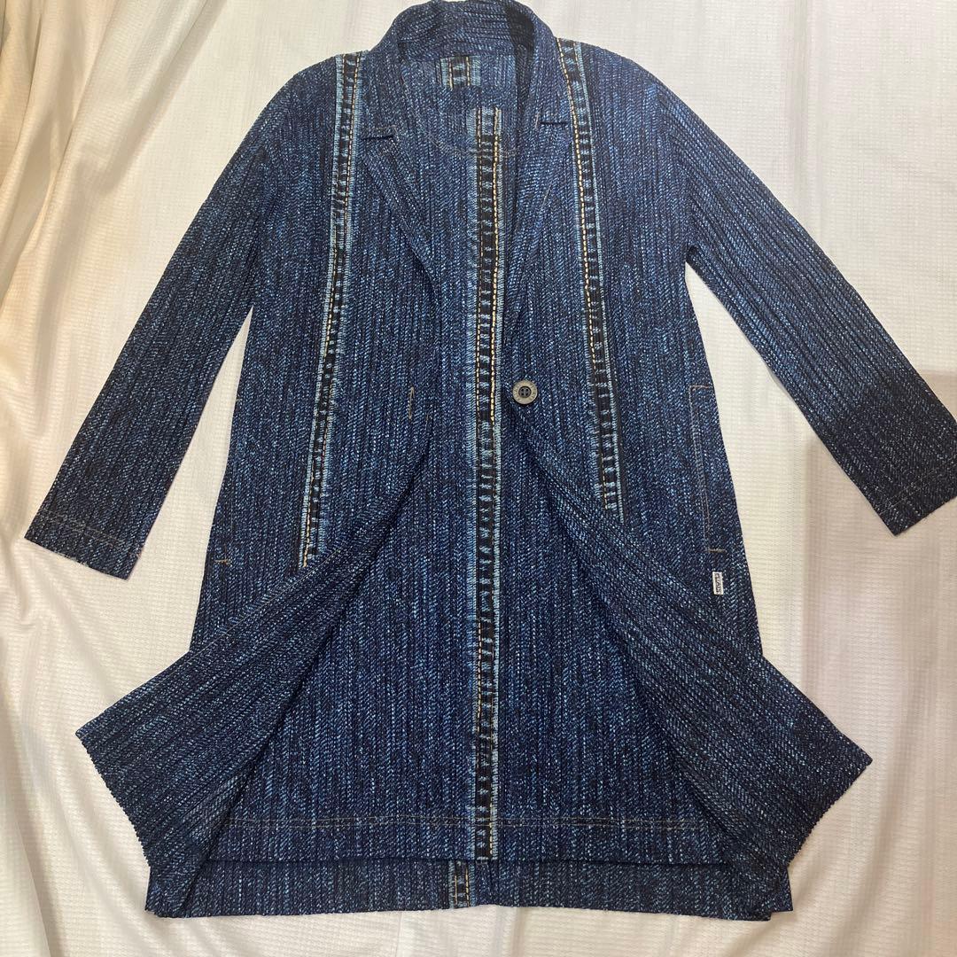 プリーツプリーツデニム柄ロングジャケット+チュニックワンピース