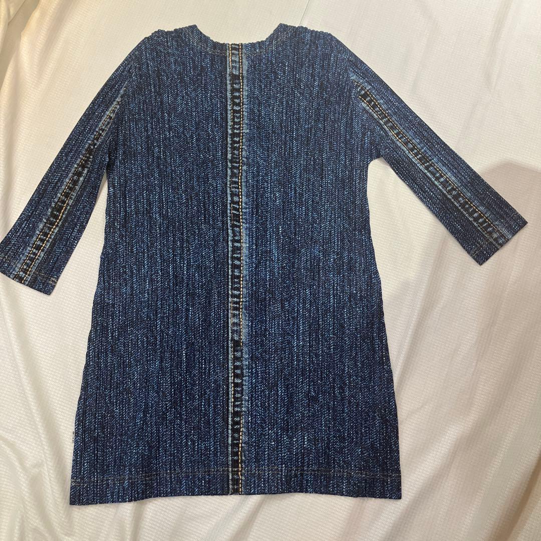 プリーツプリーツデニム柄ロングジャケット+チュニックワンピース