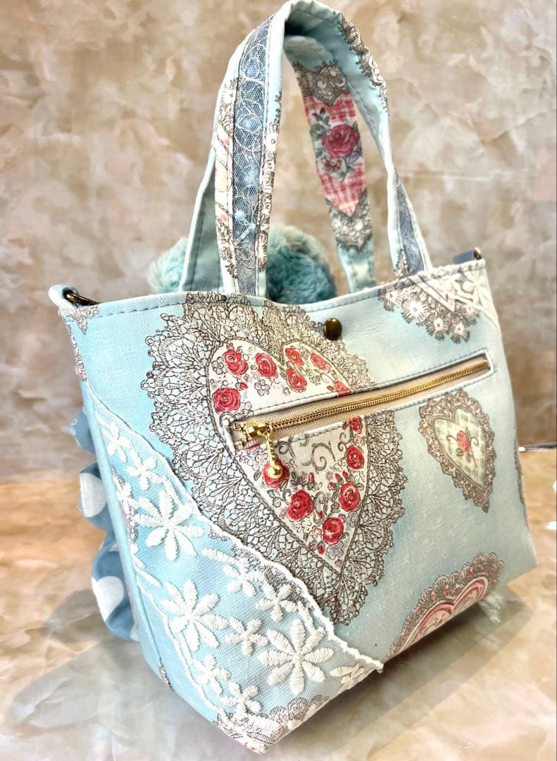 コヤンイサムチョン　レトロハート生地/ラメレース　ふんわりフリルバッグ