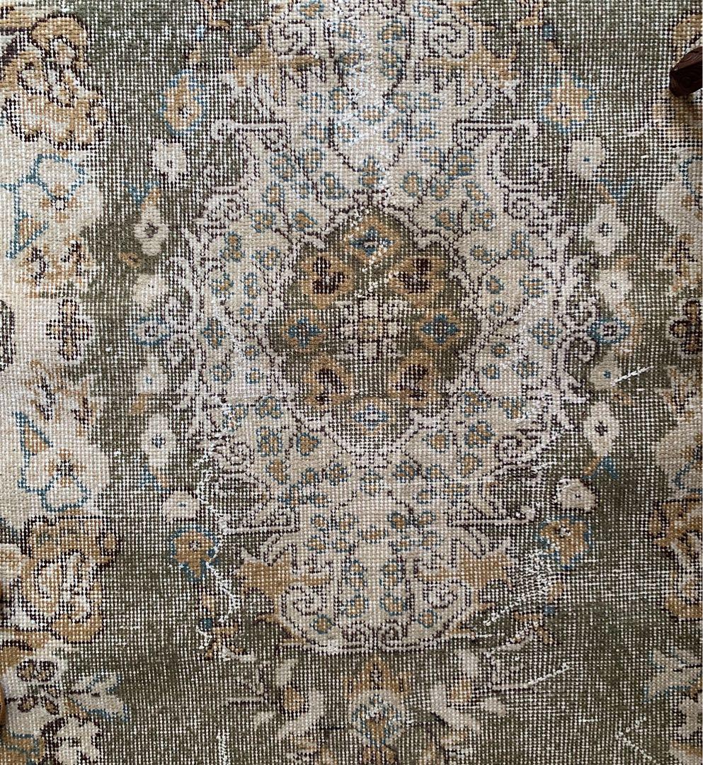 トルコヴィンテージラグ　超レア　スモーキーグリーン　193×116 ボタニカル