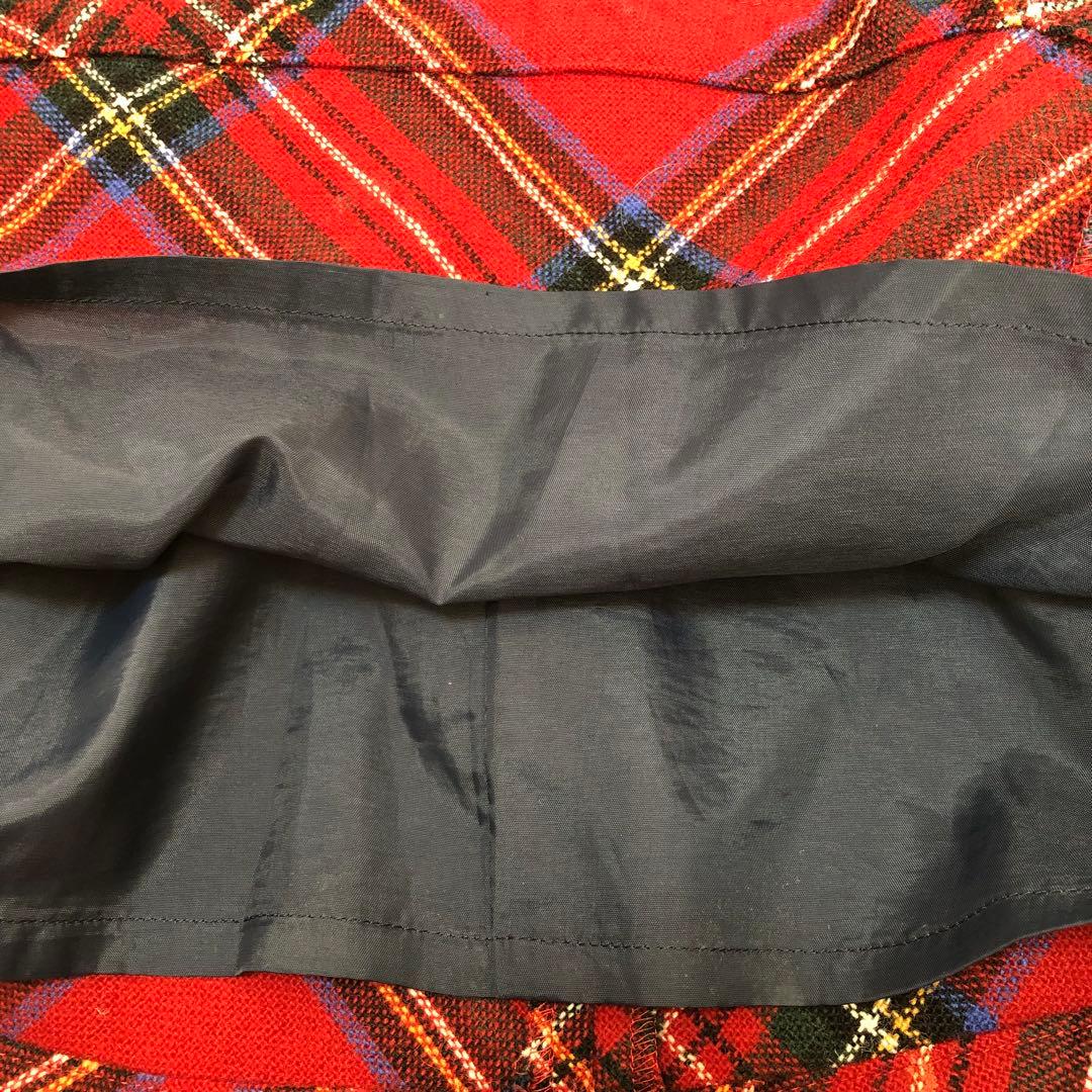 BURBERRY タータンチェック ウール フレア ミニスカート 36 レッド