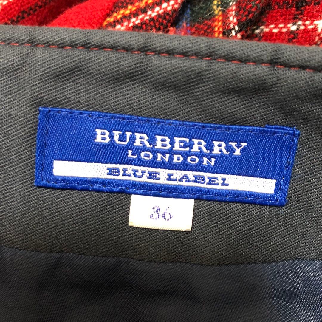 BURBERRY タータンチェック ウール フレア ミニスカート 36 レッド
