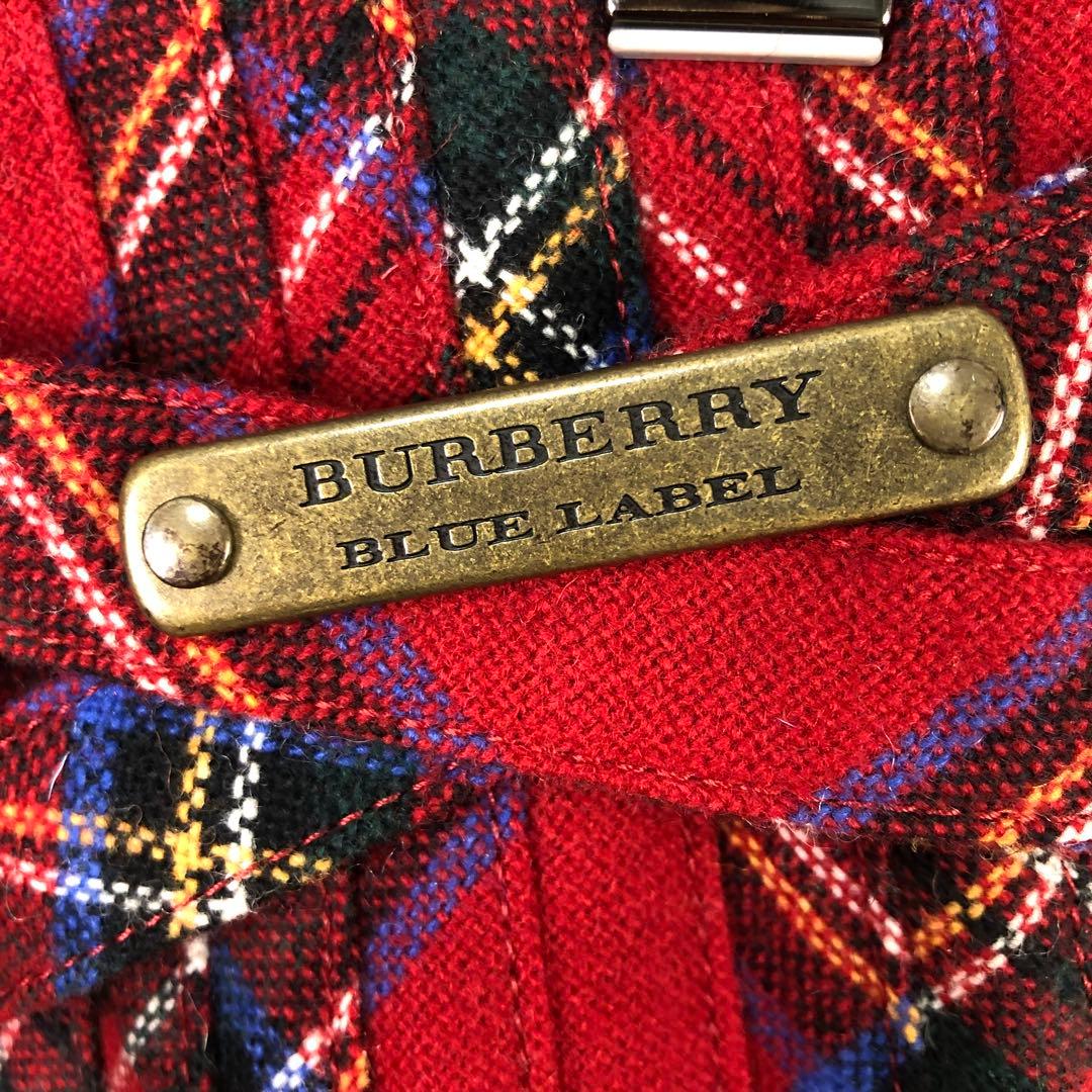 BURBERRY タータンチェック ウール フレア ミニスカート 36 レッド