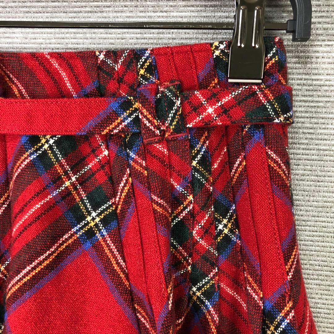 BURBERRY タータンチェック ウール フレア ミニスカート 36 レッド