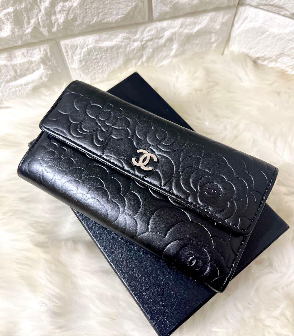 【みや】CHANEL カメリア フラワーエンボス レザー 長財布