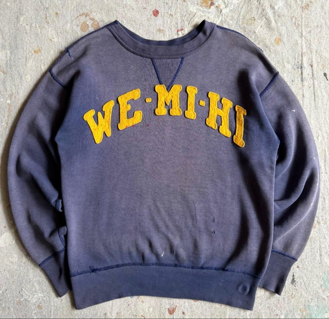 ひ*な様 50s〜60s 前Vスウェット 茄子コン ナス紺 サンフェード フェル