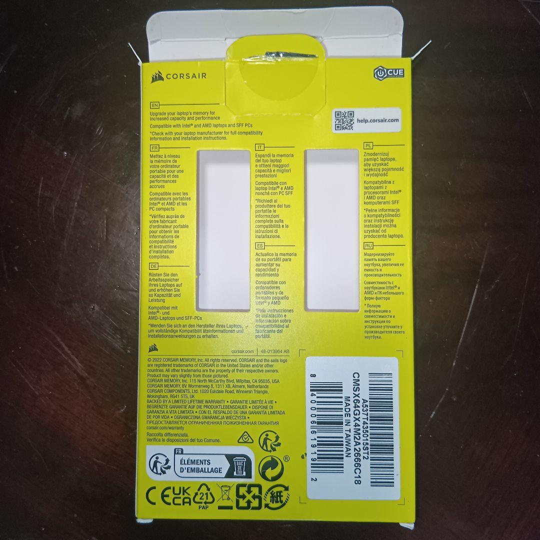 Corsair DDR4 64GB 2666MHz ノートパソコン用メモリ