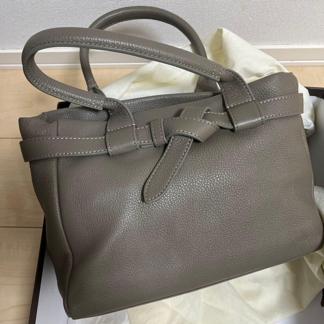 【土屋鞄】グレージュ レザー ハンドバッグ