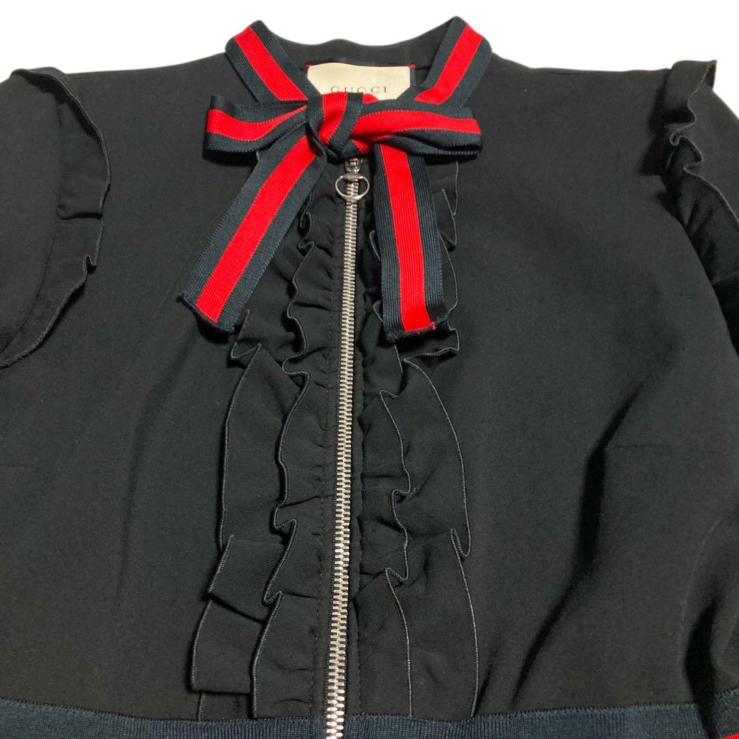 現行タグ★GUCCI グッチ ジャージーワンピース シェリーライン ボウタイ L