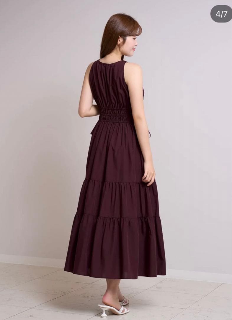 ワンピース Herlipto Riviera Bow Tiered Long Dress