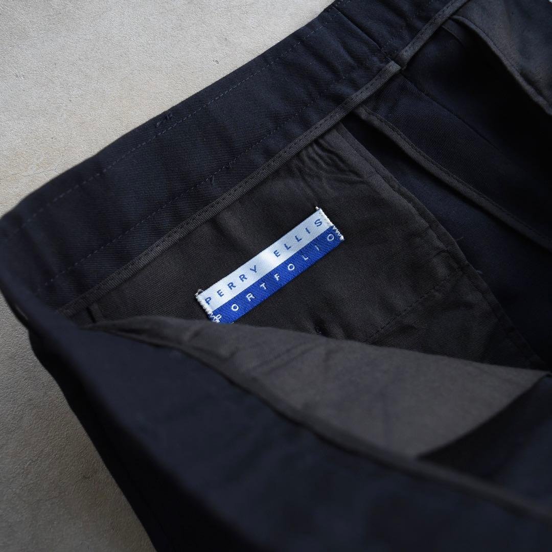 90sPERRY ELLISペリーエリス スリータックスラックス ネイビーW33