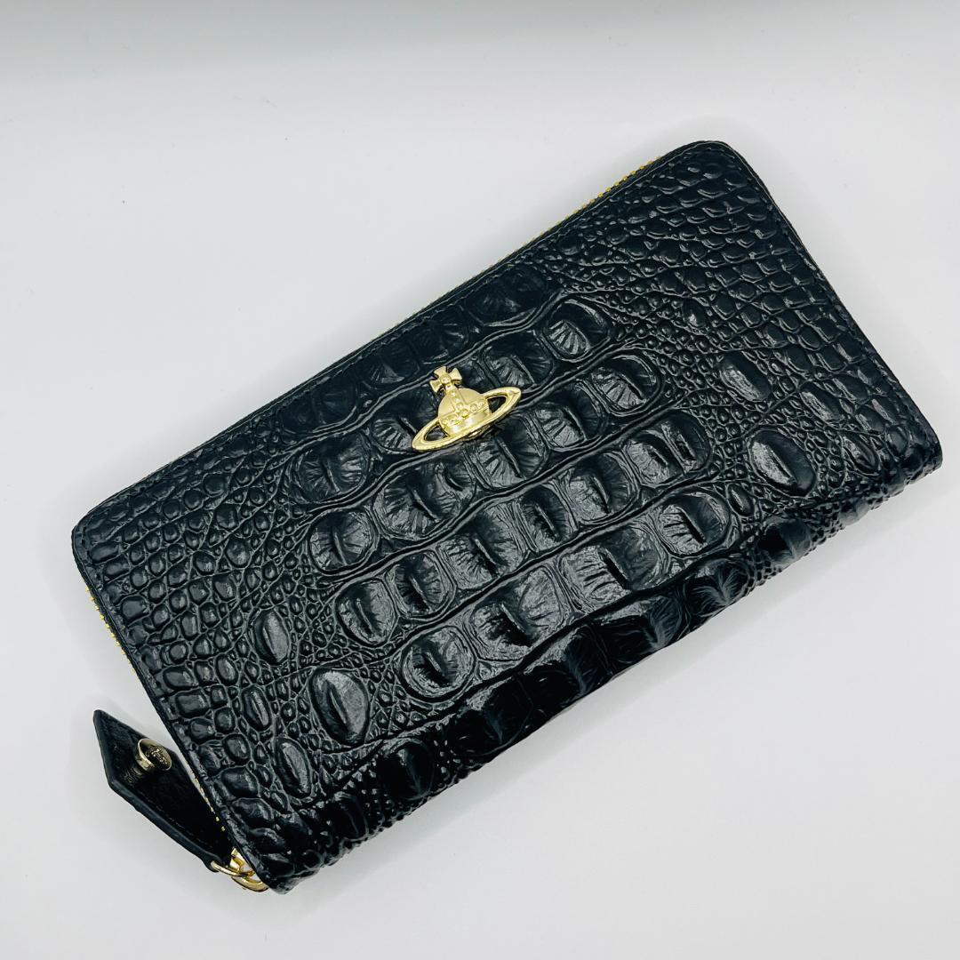 特価 未使用 Vivienne Westwood 黒 長財布 ワニ風 豪華人気
