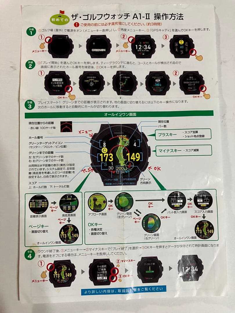 美品　ザ•ゴルフウォッチGREENON A1-Ⅱ 充電用ケーブル付き