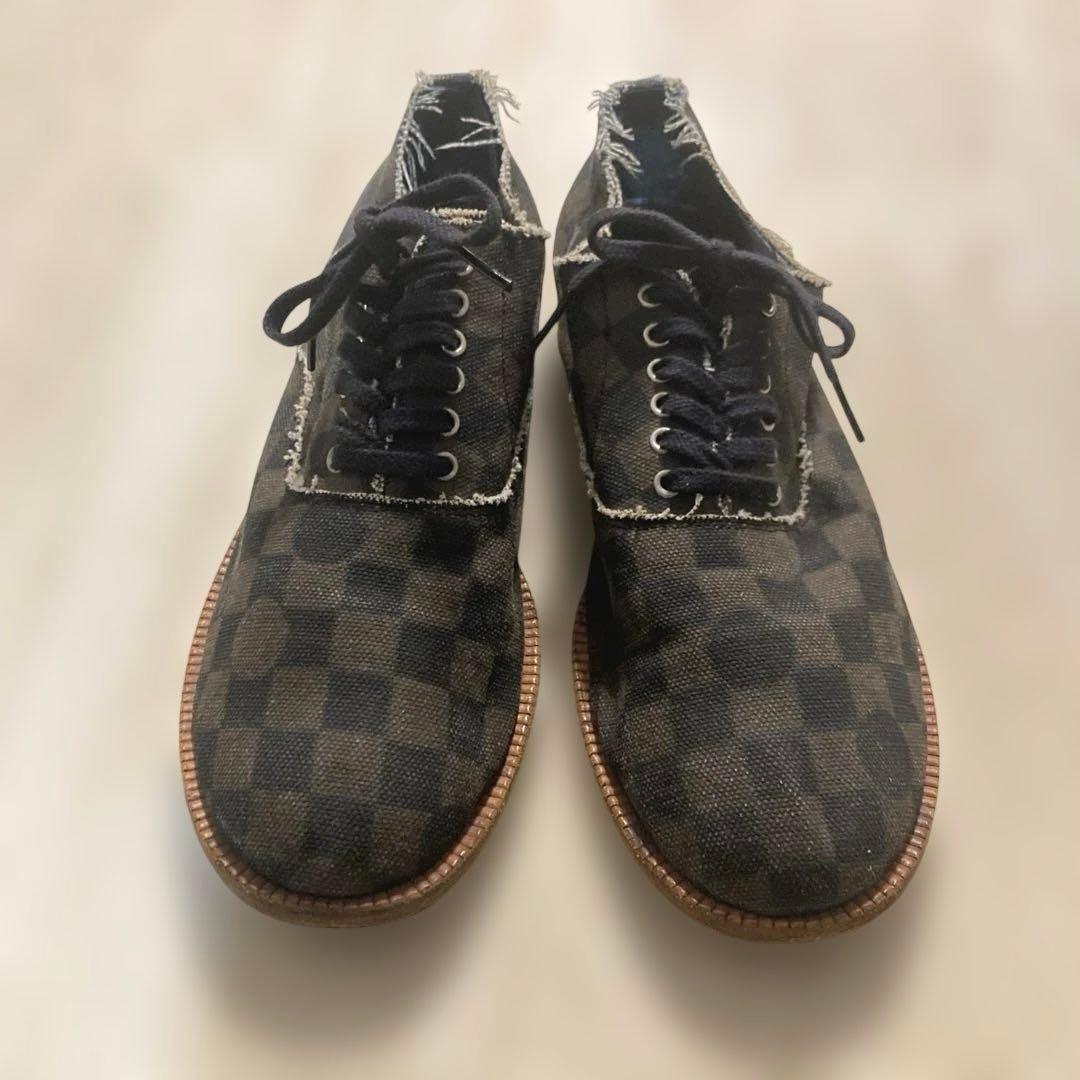 CDG HOMME PLUS チェッカー柄キャンバスシューズ