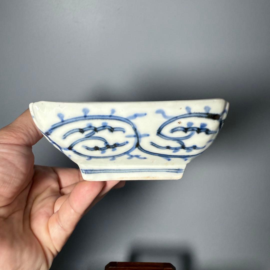 古伊万里　染付　微塵唐草　長皿　五枚　裏唐草文　名品　古美術　1700年代