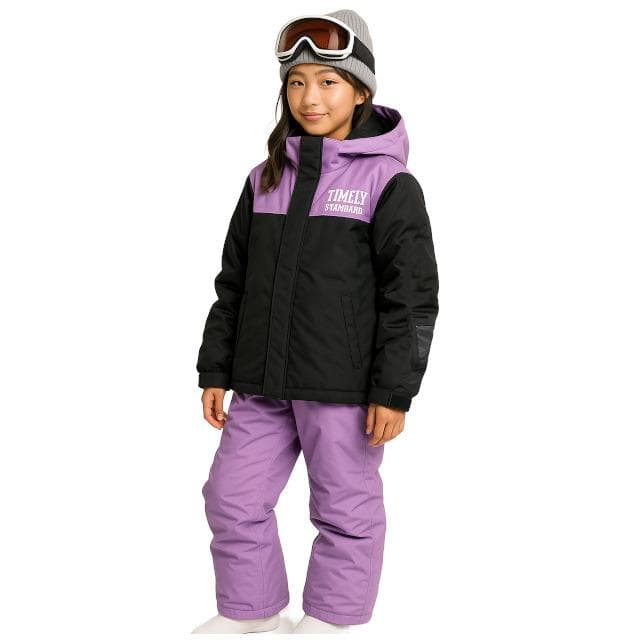 スキーウェア ジュニア 女の子 上下セット サイズ調整付き ブラック 160