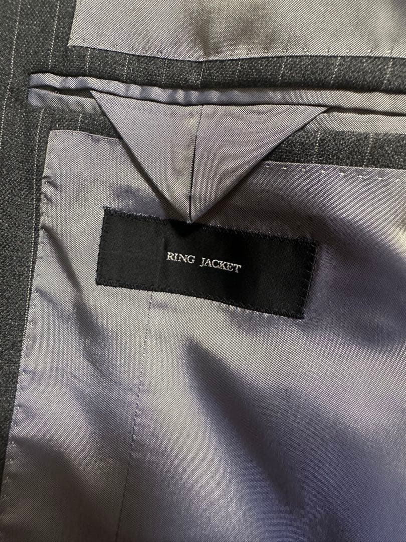 【美品】RING JACKET スーツ 日本製 グレーストライプ 44