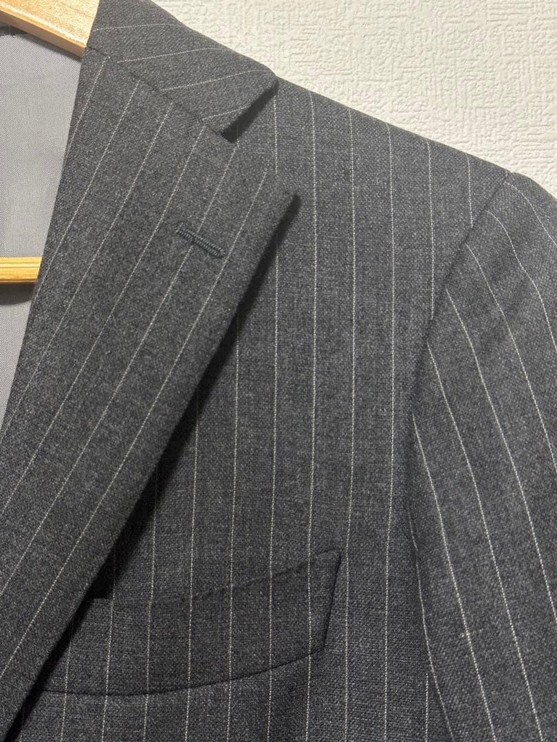 【美品】RING JACKET スーツ 日本製 グレーストライプ 44