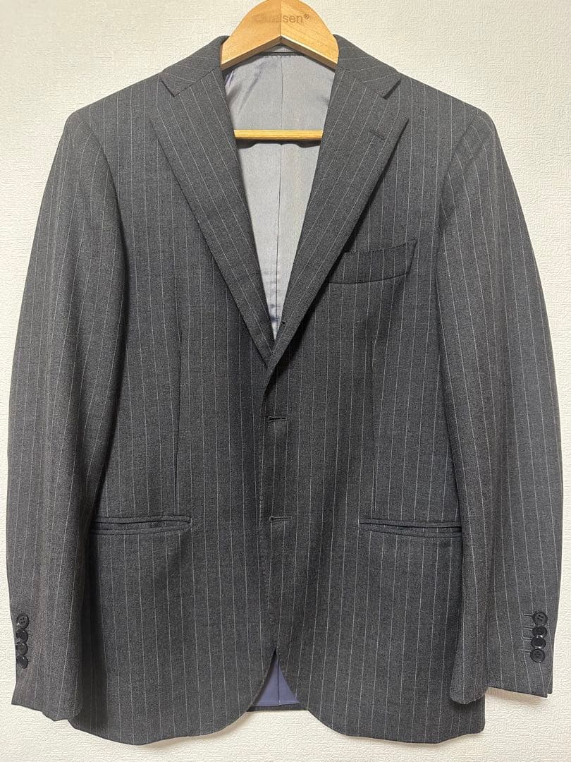 【美品】RING JACKET スーツ 日本製 グレーストライプ 44