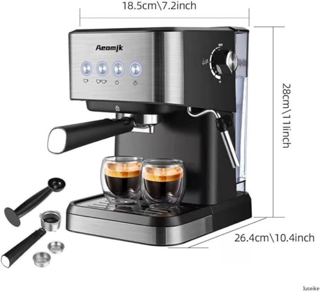 半自動コーヒーマシン エスプレッソ 110Vステンレス 粉末対応 ラテ 家庭用