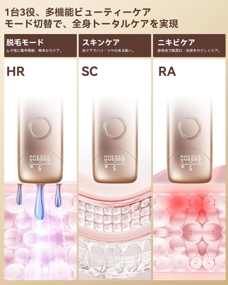 K080 冷感脱毛器 VIO対応 1台3役 サロン級冷感脱毛器 IPL光脱毛器