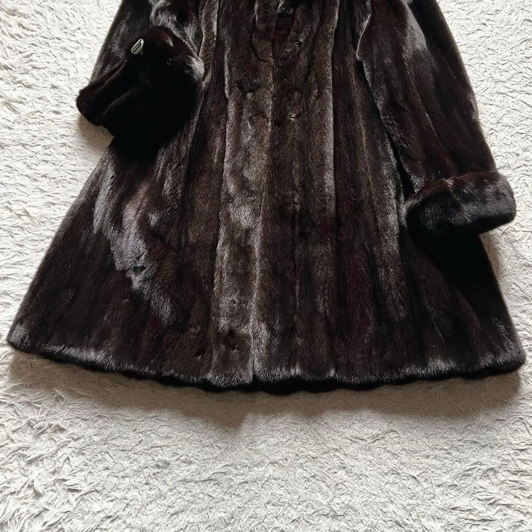 艶◎ 着丈90cm ブラックグラマ リアルファーコート 毛並み◎ なめし柔らか