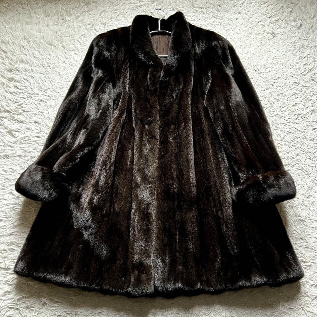 艶◎ 着丈90cm ブラックグラマ リアルファーコート 毛並み◎ なめし柔らか