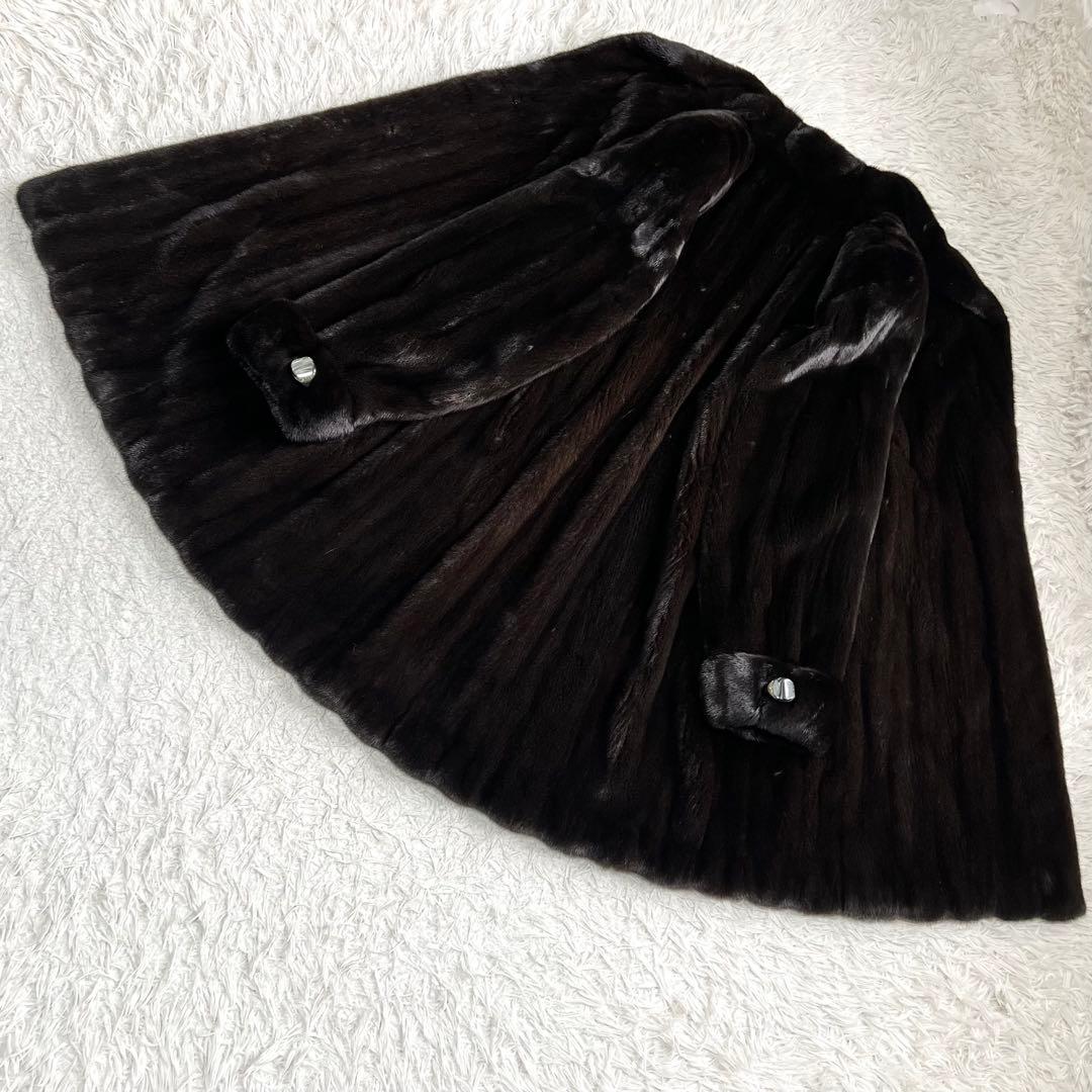 艶◎ 着丈90cm ブラックグラマ リアルファーコート 毛並み◎ なめし柔らか