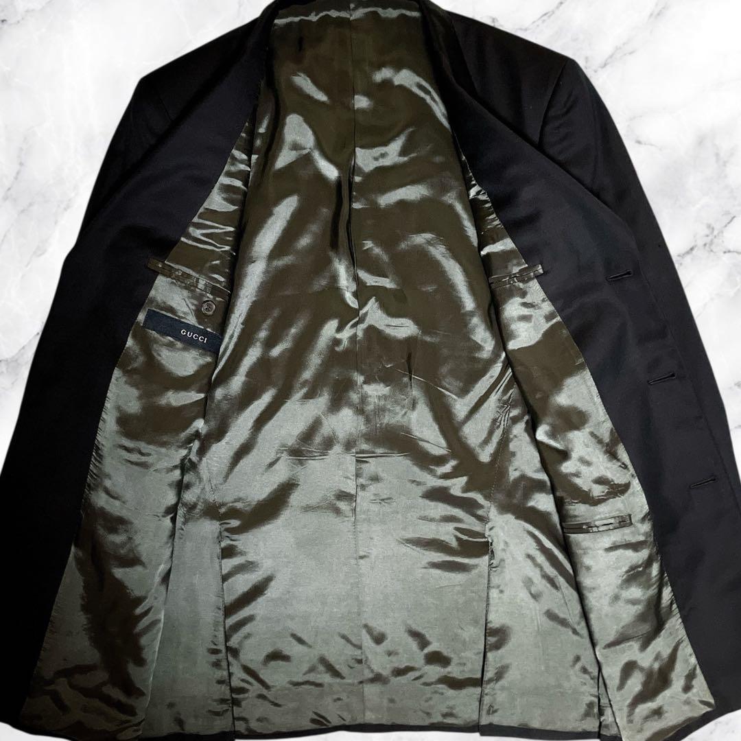 極美品☆GUCCI☆グッチ☆スーツセットアップ☆ブラック☆裏地モスグリーン☆50