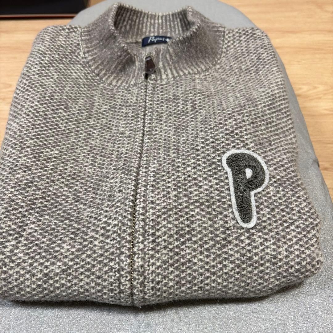 リクエスト値下美品Papas+カシミア混フルZIPスタンドカラベストLグレージュ