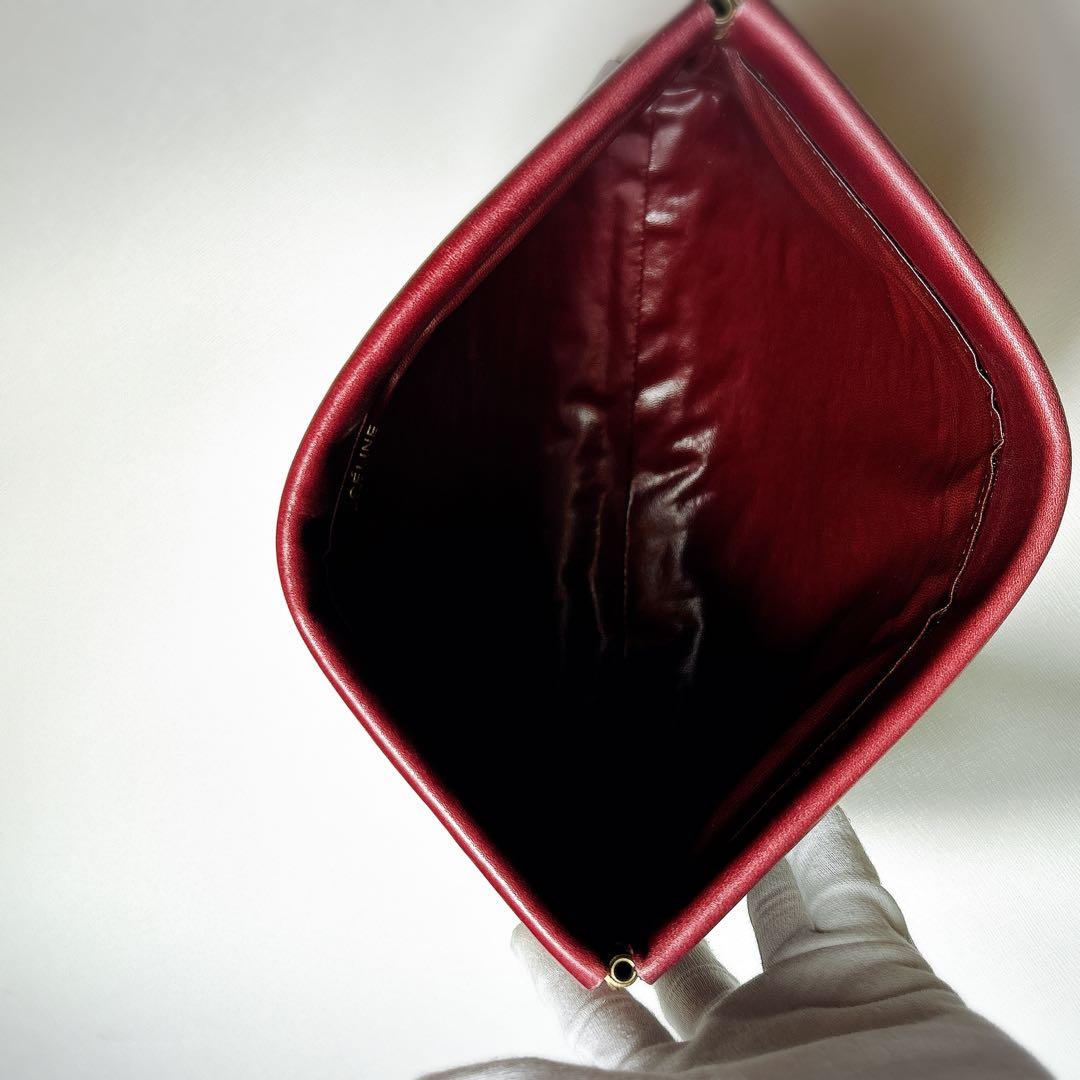 【希少】CÉLINE セリーヌ　馬車金具　バーガンディ レザー クラッチバッグ