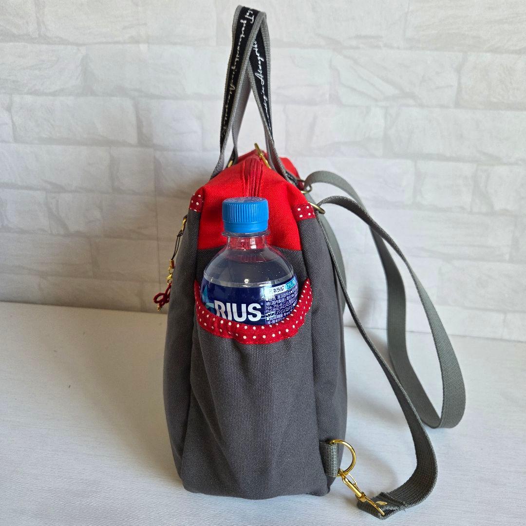 ボストン型3way バッグ(L)　帆布×ドット　ハンドメイド