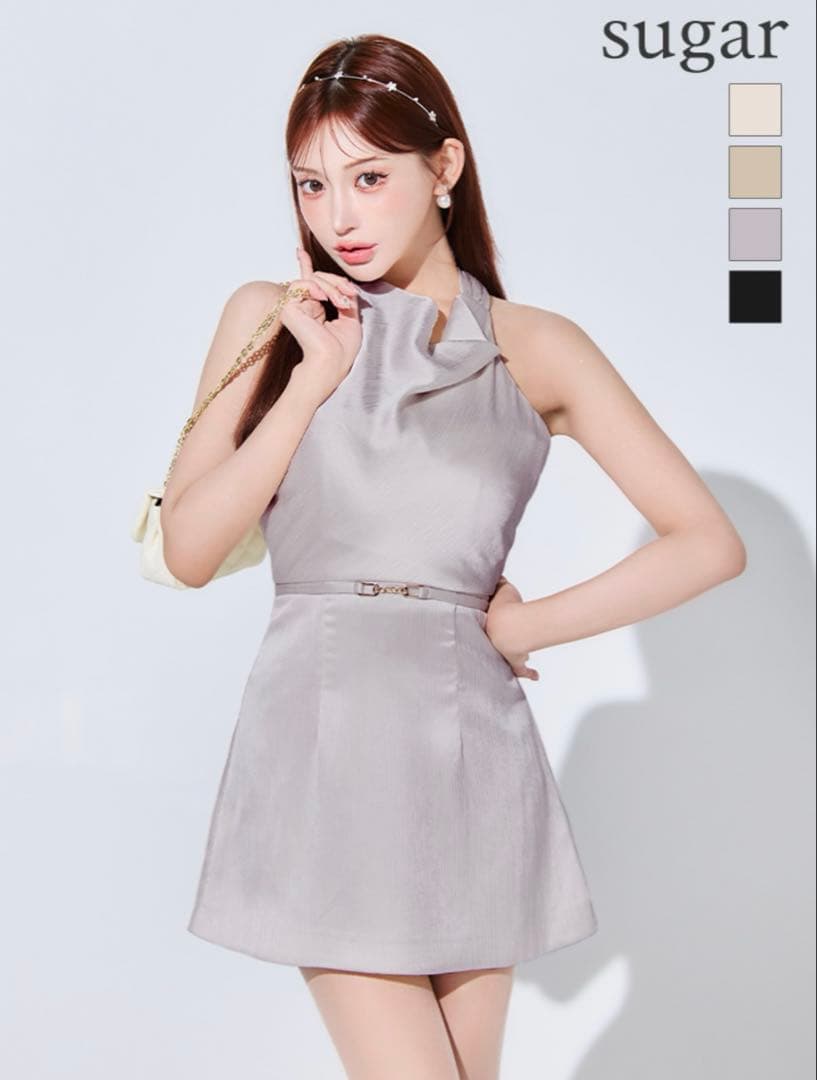 シルバー ハイネック バックリボン ドレス