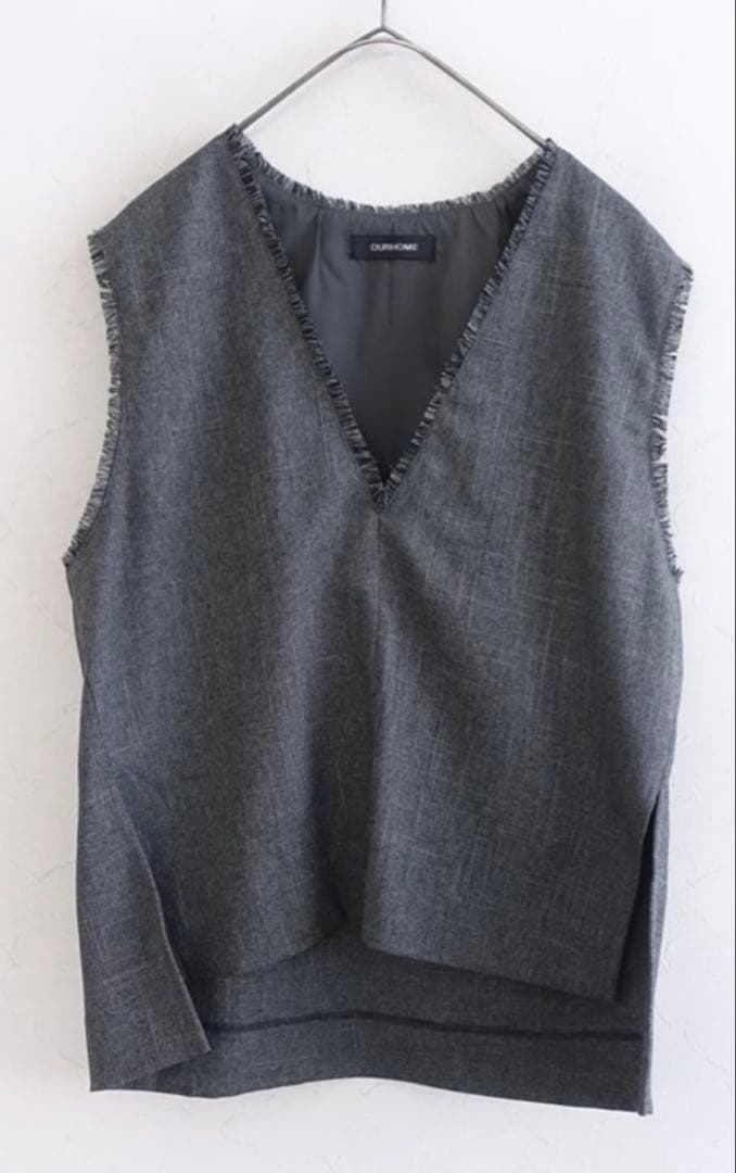 美品　our アワーホーム　洗えるフリンジベスト　グレー