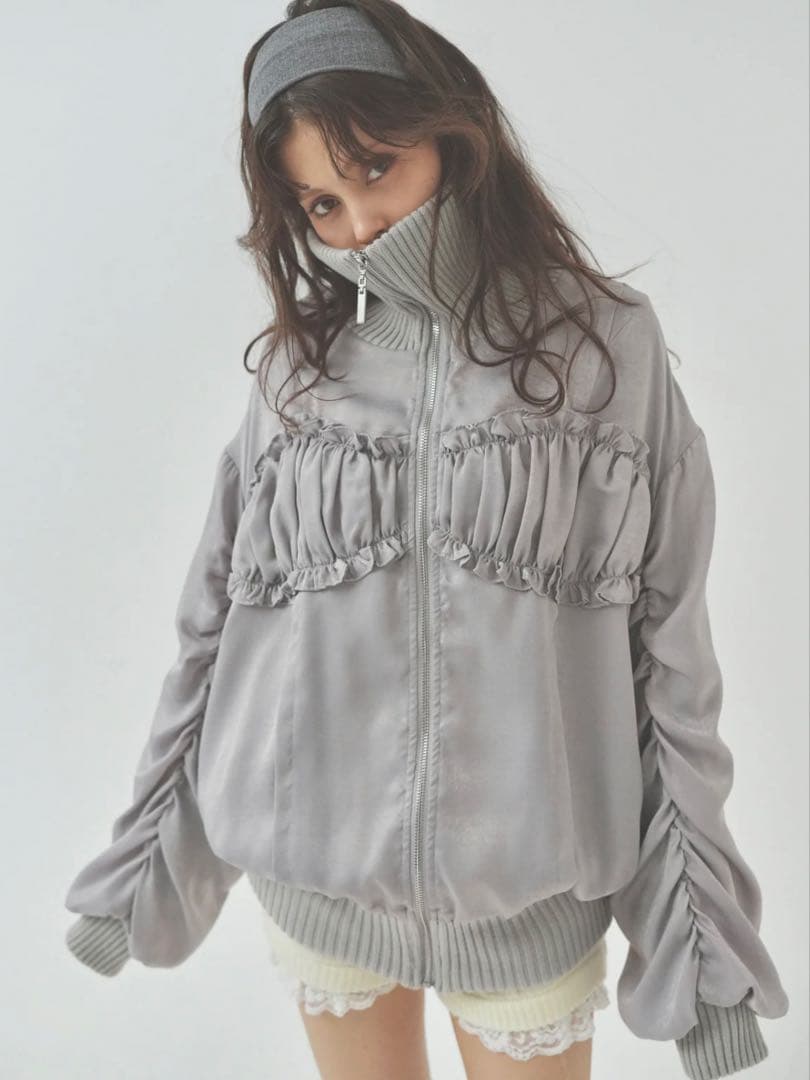 pellicule ribbon gather lib blouson グレー