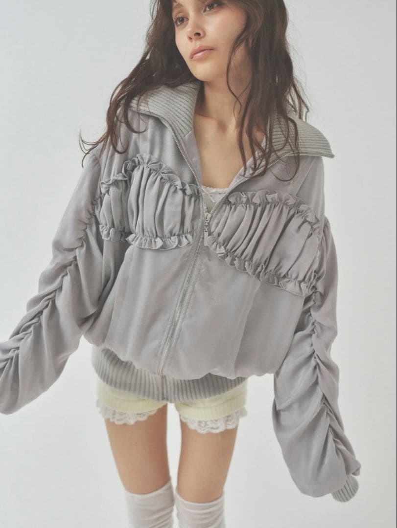 pellicule ribbon gather lib blouson グレー