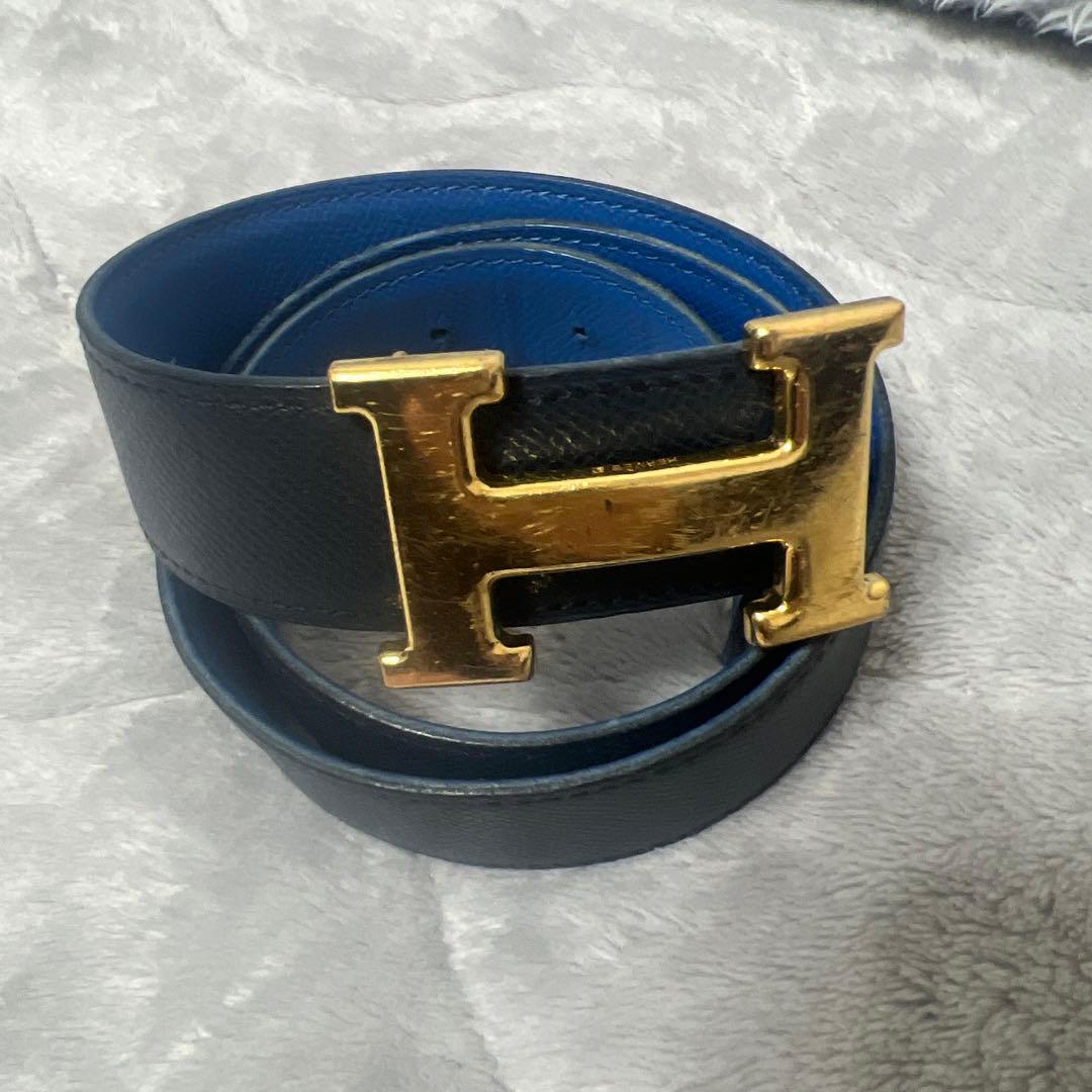 HERMES ブラック ブルー レザーベルト