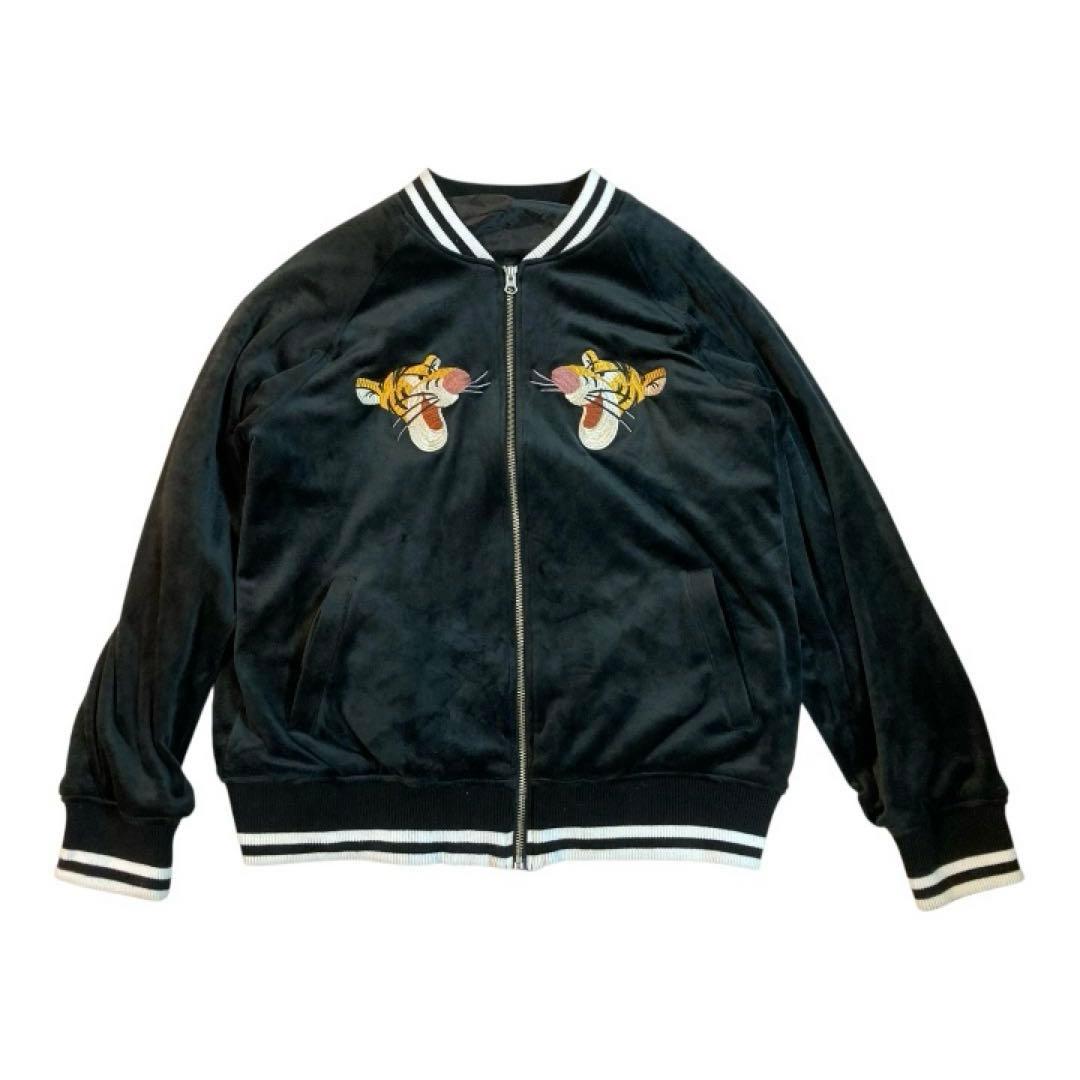 東京ディズニーリゾート　スカジャン　Tiggerティガー　ベロア黒　別珍Lサイズ