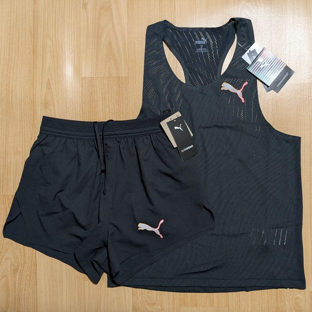 ■PUMA セットアップ 上下 黒 シングレット ショーツ タンクトップ 陸上■
