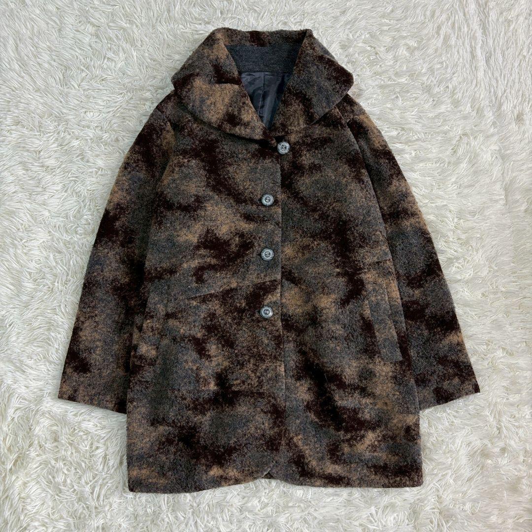 ジェニーギャルソン カモフラージュファーコート ブラウン フード付き a3722